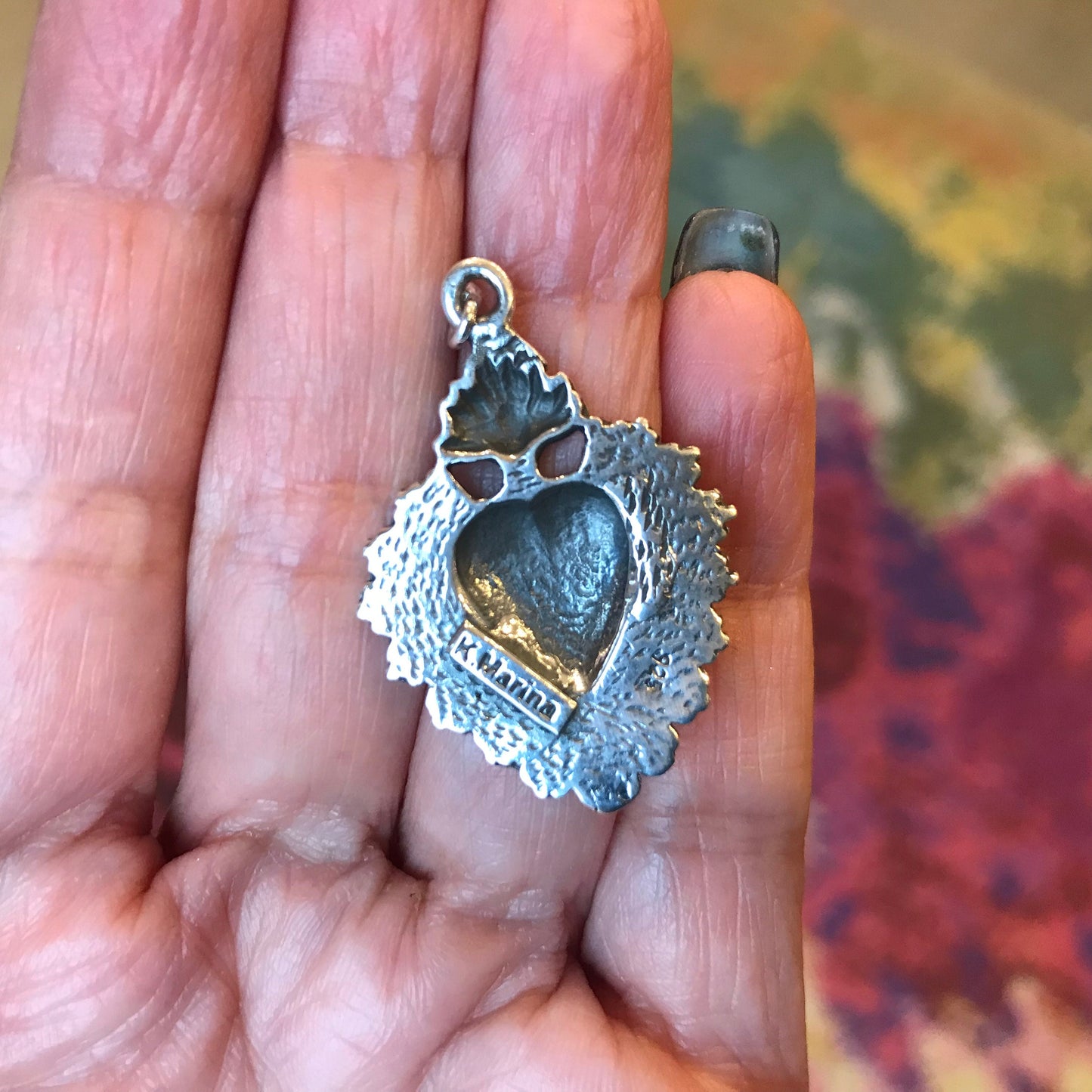Sterling Silver Sacred heart flame Etnika dangle  earrings