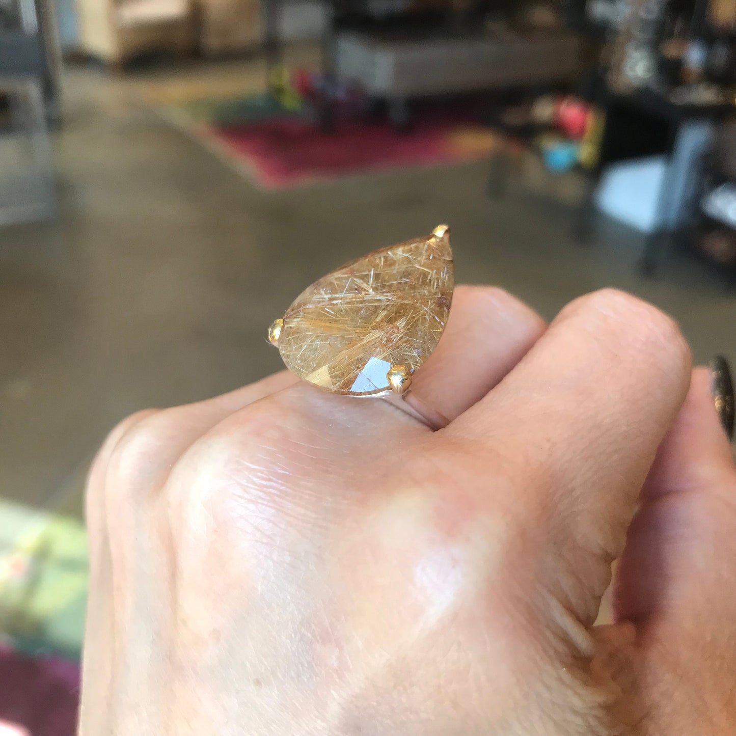 925 sterling silver rutilated quartz statement ring 8.5 golden
