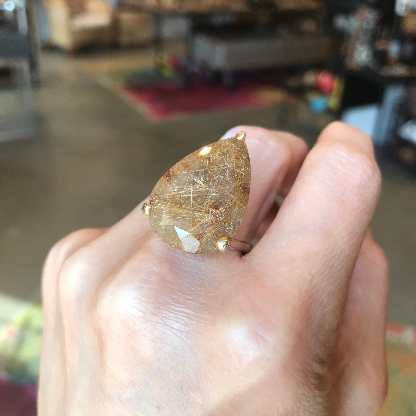 925 sterling silver rutilated quartz statement ring 8.5 golden