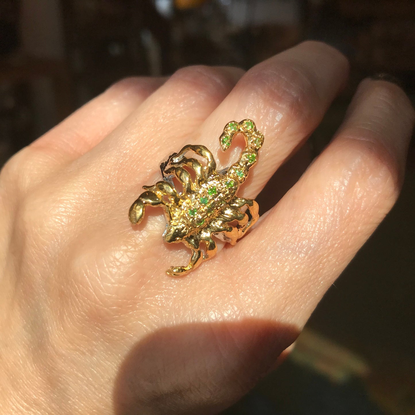 Sterling Silver Natural  Chrome diopside  Artisan Scorpion Ring 9