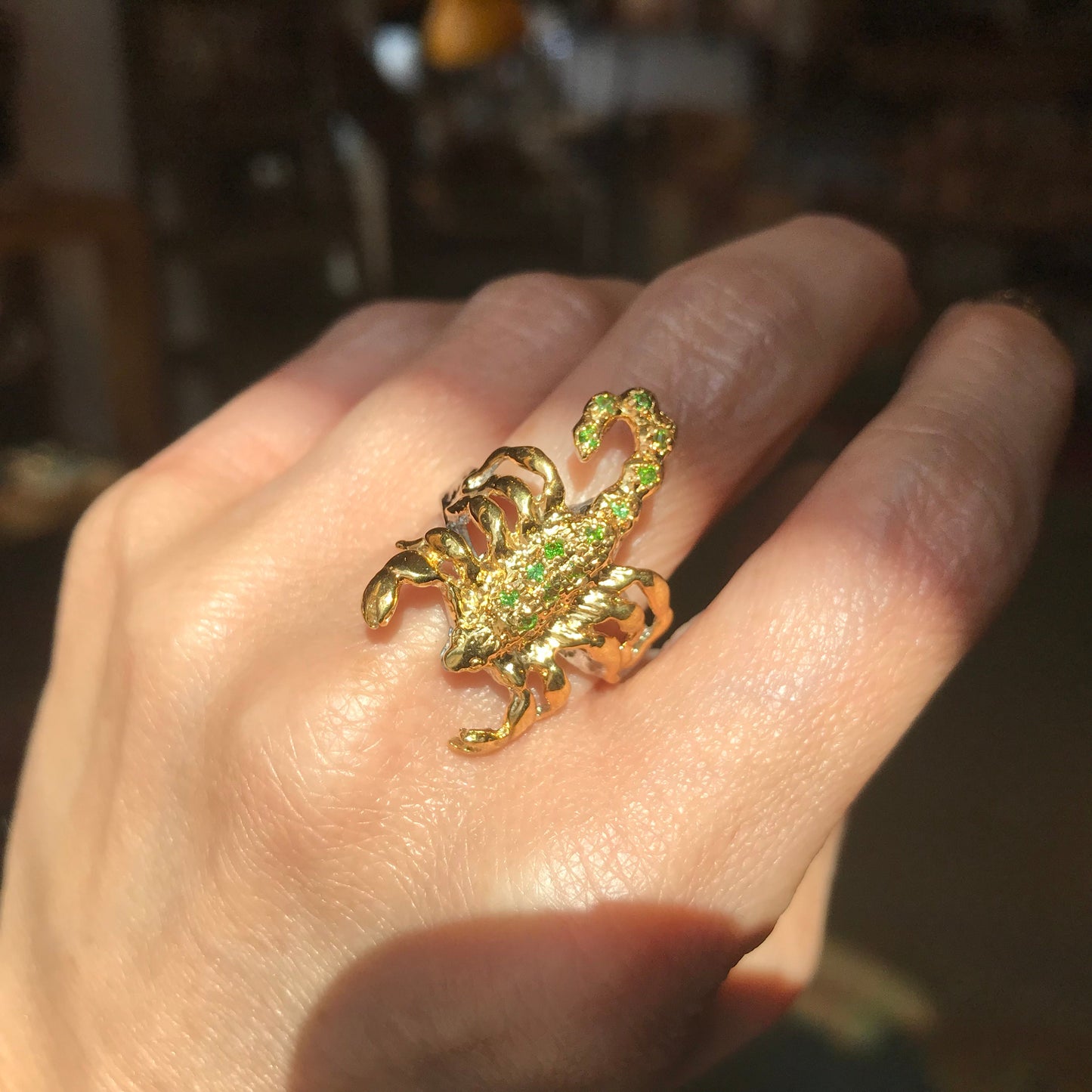 Sterling Silver Natural  Chrome diopside  Artisan Scorpion Ring 9