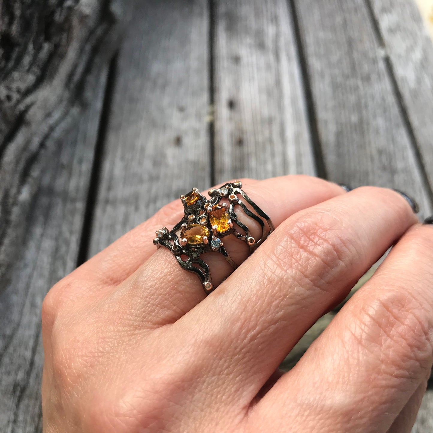 sterling silver natural citrine band abstract ring 5