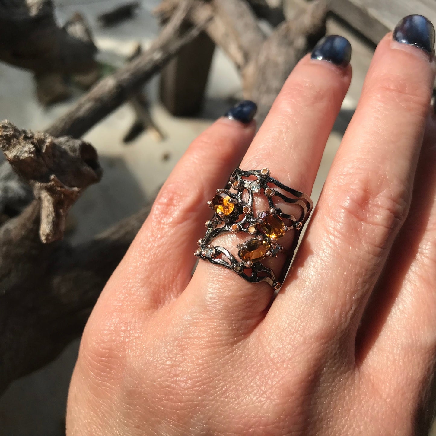 sterling silver natural citrine band abstract ring 5