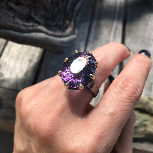 Sterling dark amethyst huge 30ct statement Ring 8