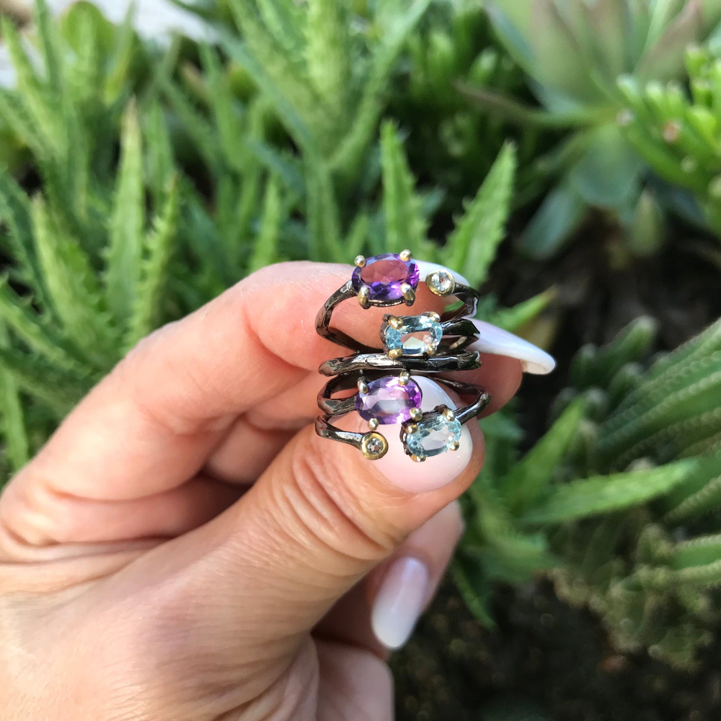Handmade sterling Amethyst topaz band  Ring 5.5