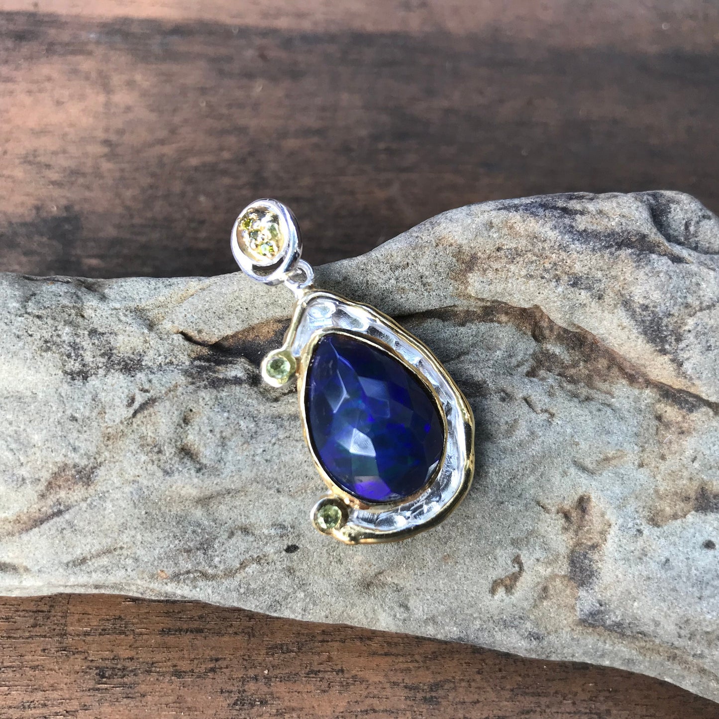 Natural blue fire opal Sterling Silver pendant for Necklace