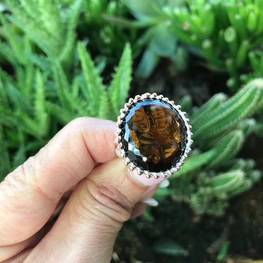 sterling silver cognac quartz statement ring modernist ring 9