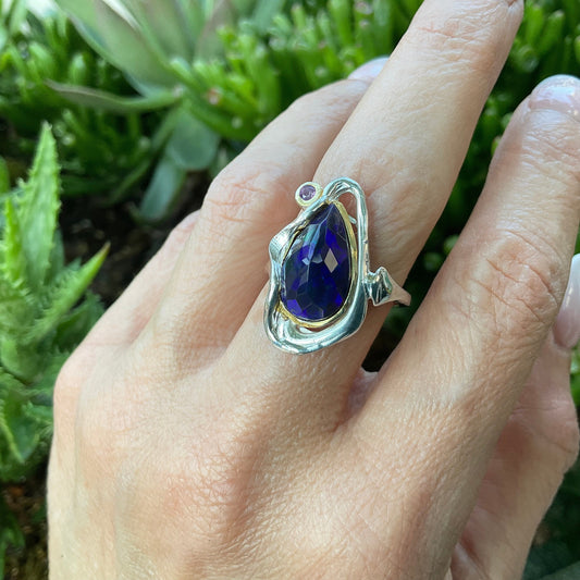 sterling silver natural Blue fire opal modernist band ring 8.5