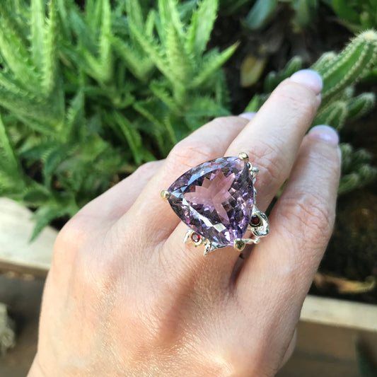 Handmade Sterling Silver Statement organic  Amethyst Ring 8