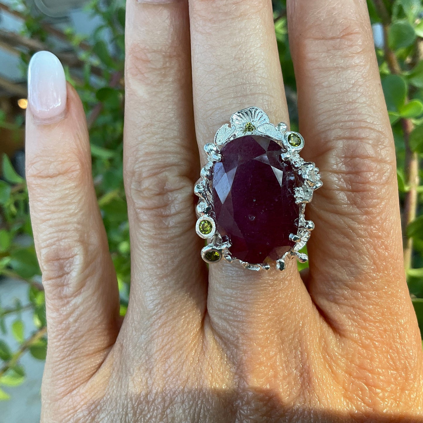 Handmade sterling silver  Ruby statement Ring 7.5
