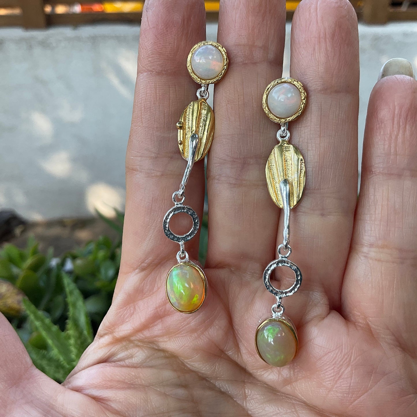 sterling silver Flash Natural opals Stud long  earrings