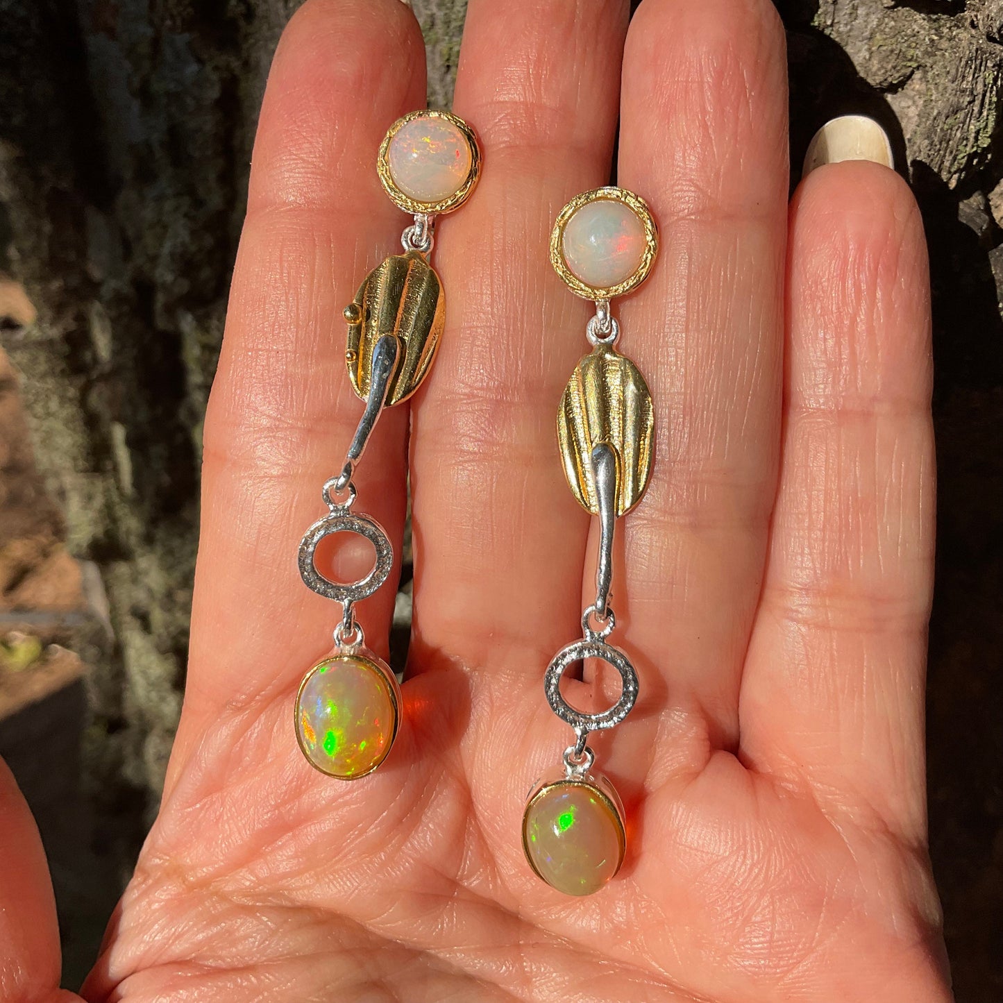 sterling silver Flash Natural opals Stud long  earrings
