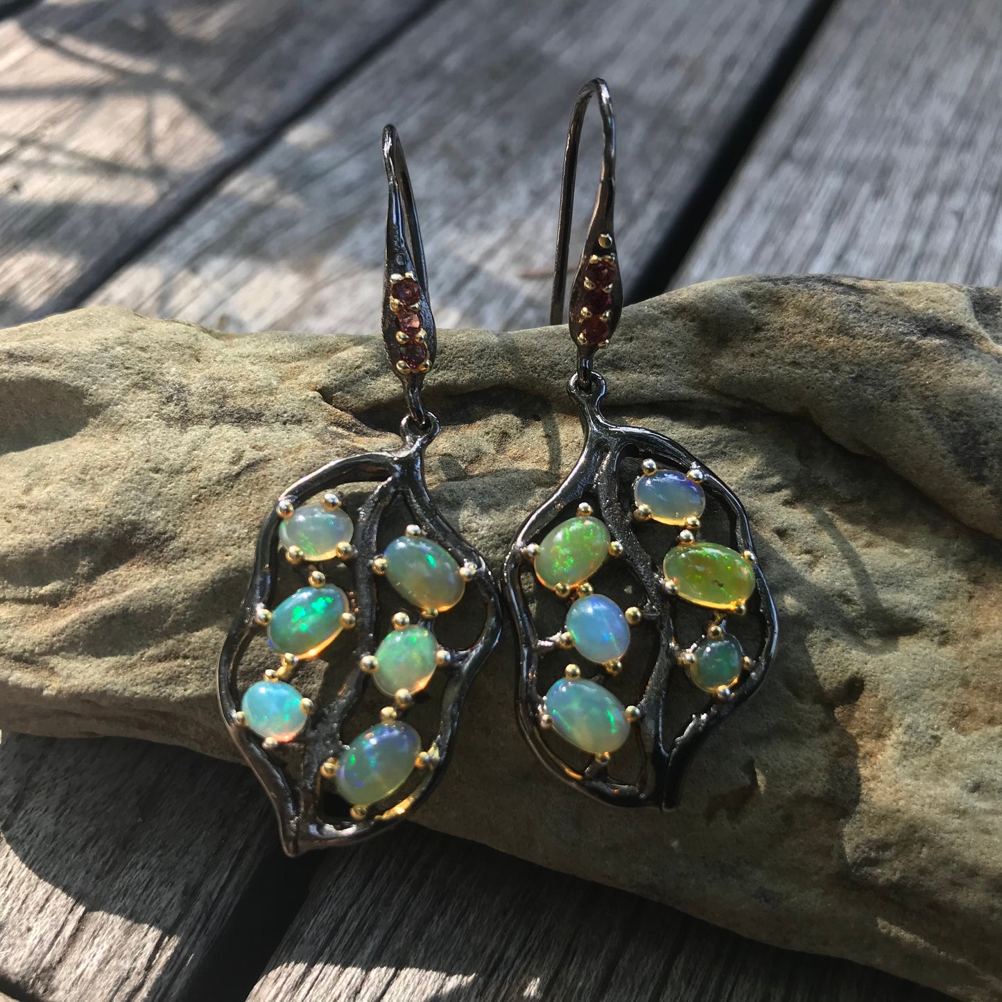 sterling silver Rainbow cluster Natural opal  earrings