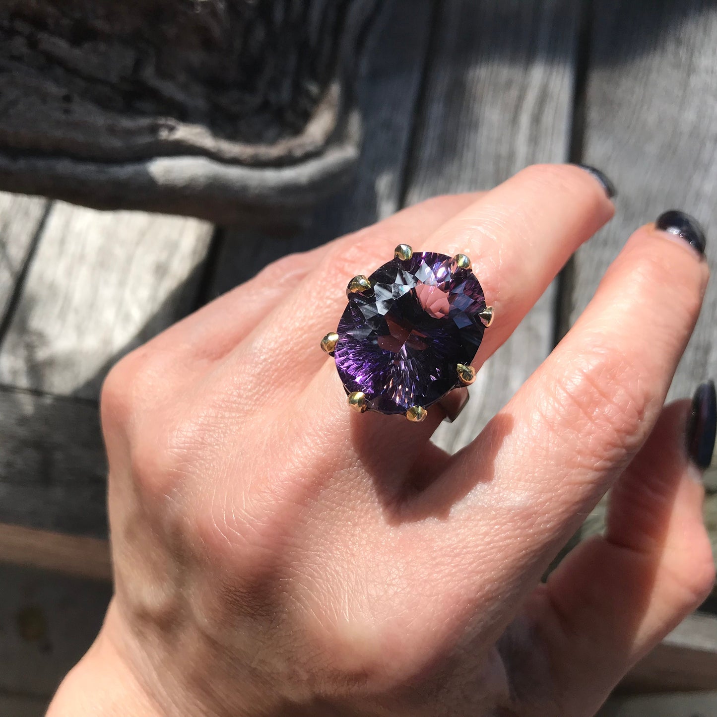 Sterling dark amethyst huge 30ct statement Ring 8