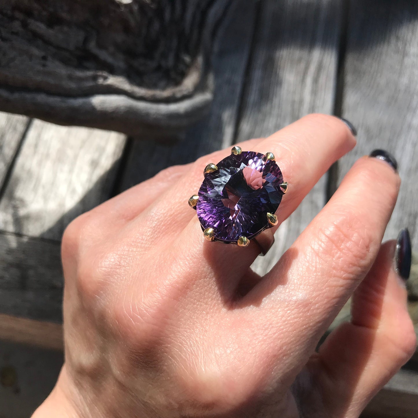 Sterling dark amethyst huge 30ct statement Ring 8