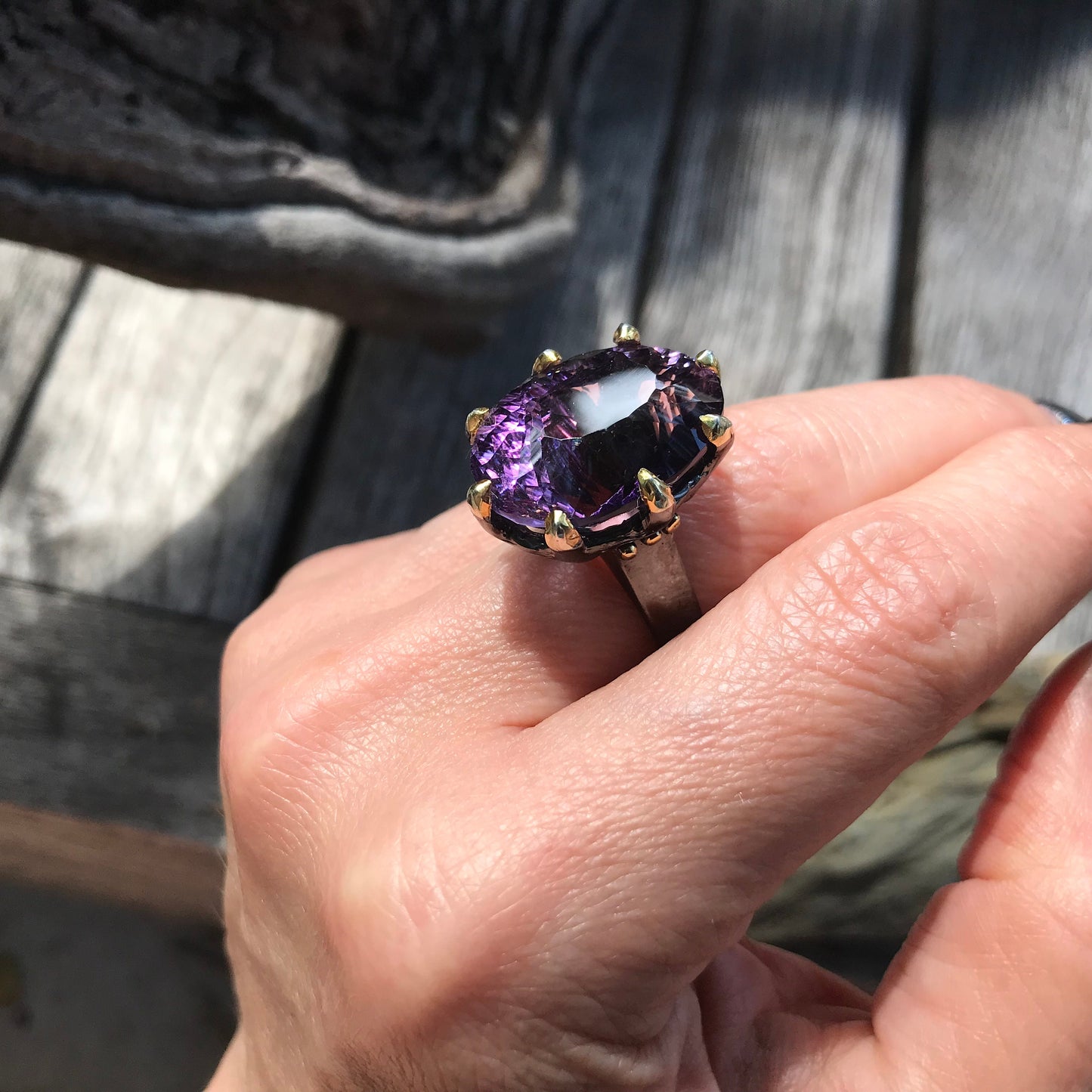 Sterling dark amethyst huge 30ct statement Ring 8