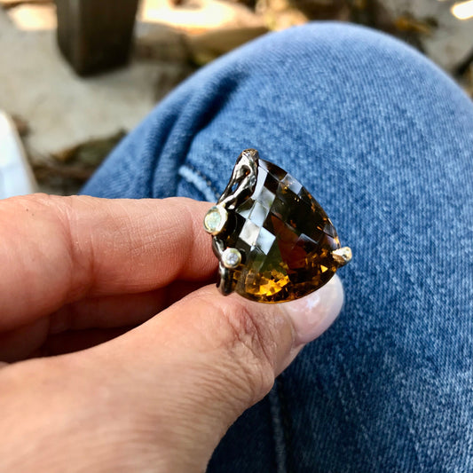 Handmade Sterling Silver Dark citrine  statement Ring 8.5