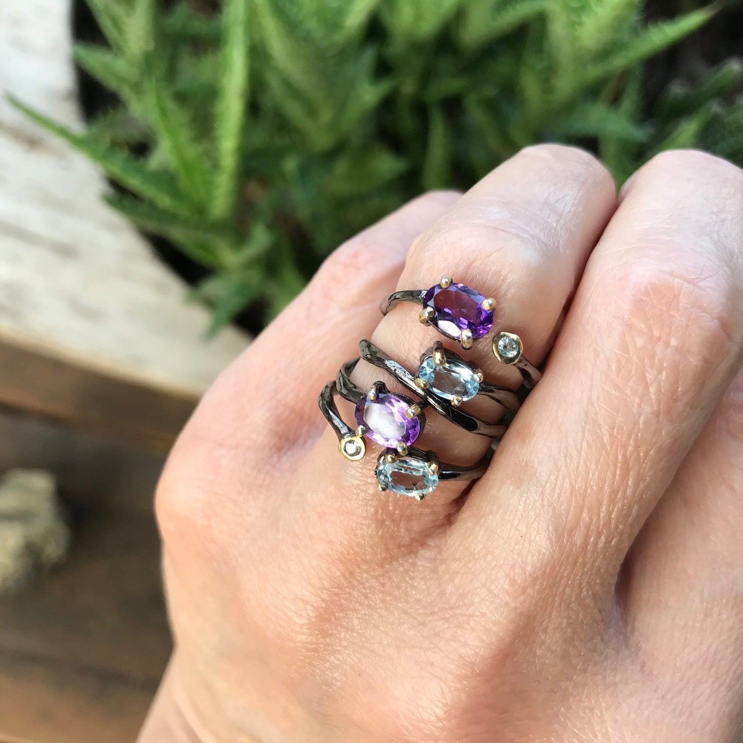 Handmade sterling Amethyst topaz band  Ring 5.5