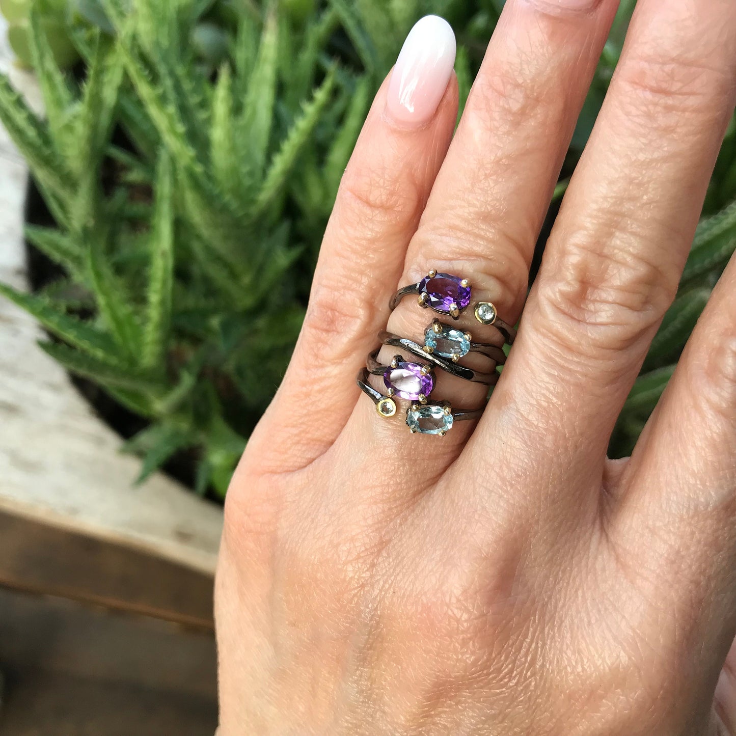 Handmade sterling Amethyst topaz band  Ring 5.5