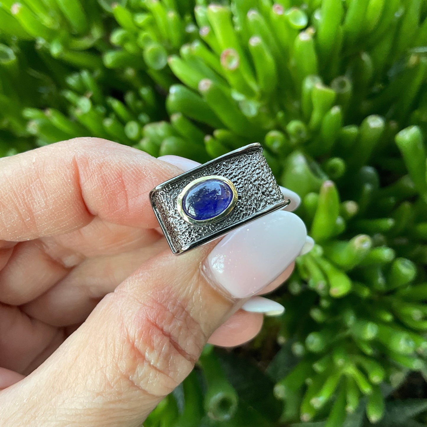 Sterling Silver blue sapphire Etnika band ring 6