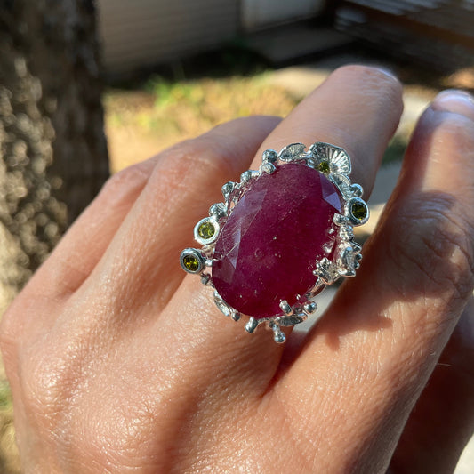 Handmade sterling silver  Ruby statement Ring 7.5