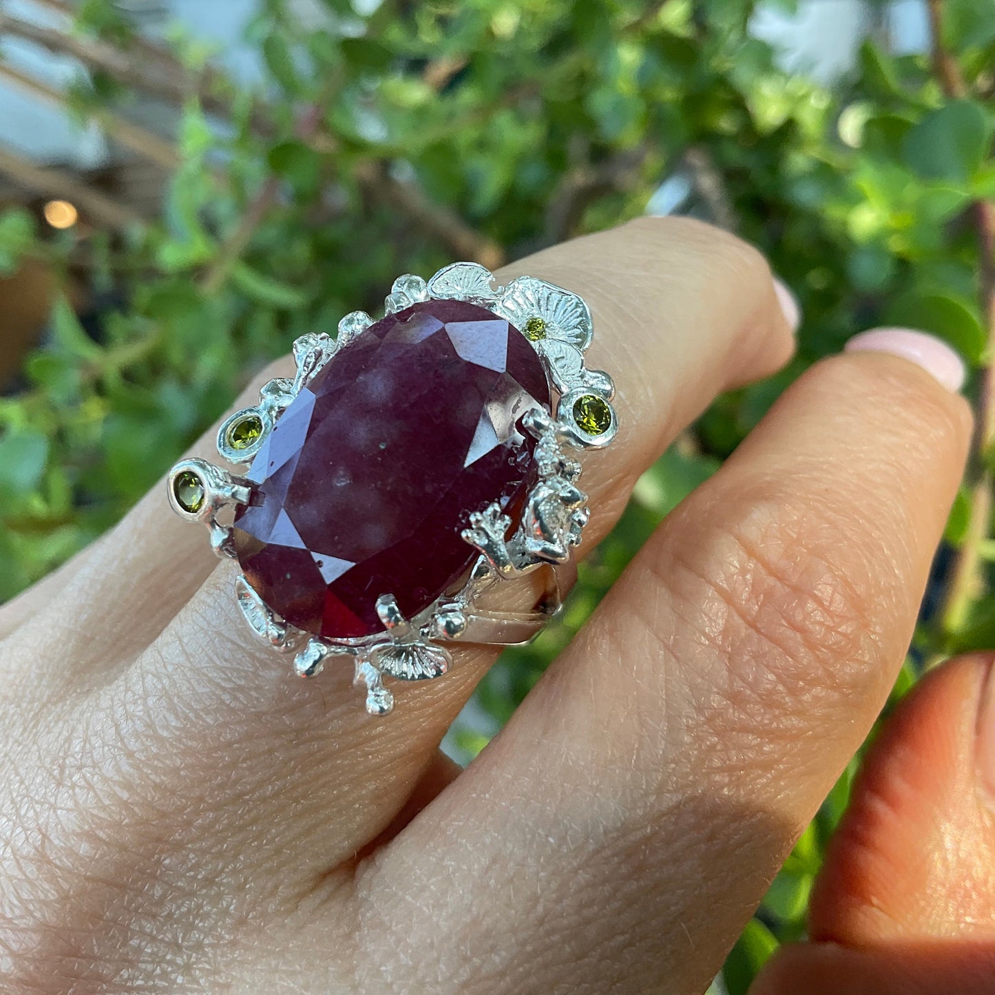 Handmade sterling silver  Ruby statement Ring 7.5