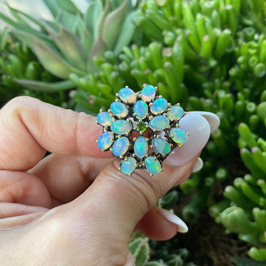 Sterling Silver Fire opal cluster Ring 7