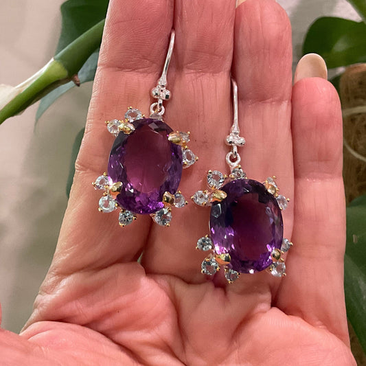 Sterling silver Amethyst Topaz Statement Earrings