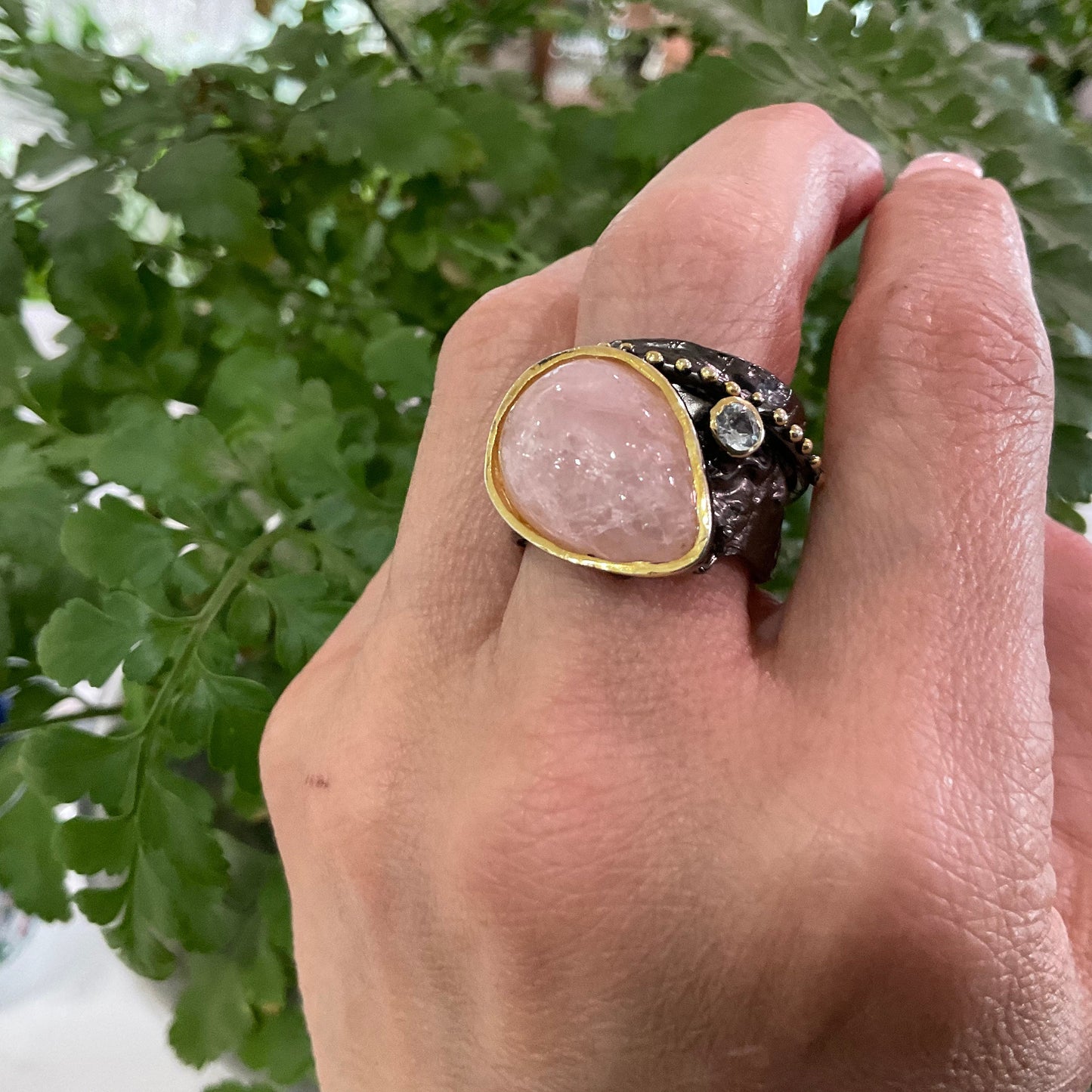 sterling silver pink natural Morganite topaz band  ring 8