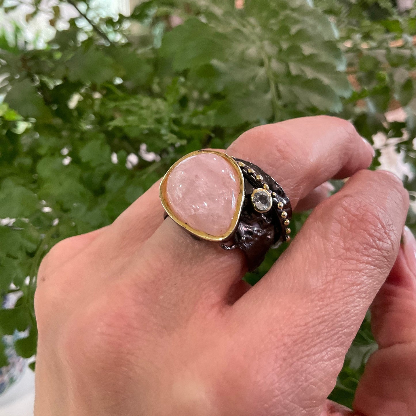 sterling silver pink natural Morganite topaz band  ring 8