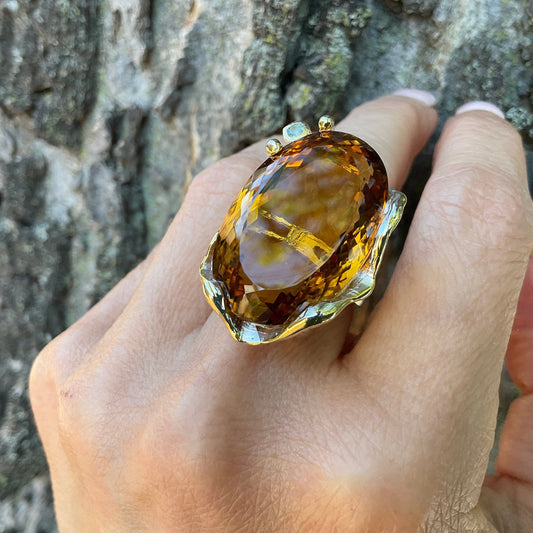 sterling silver cognac quartz statement ring huge  ring 8.5 topaz