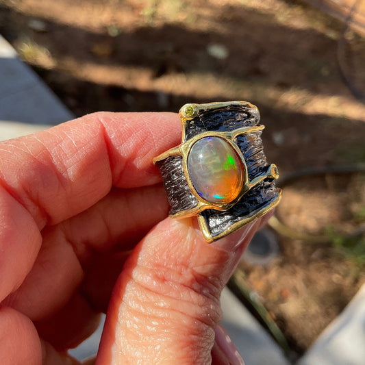sterling silver natural  fire opal band  ring 7
