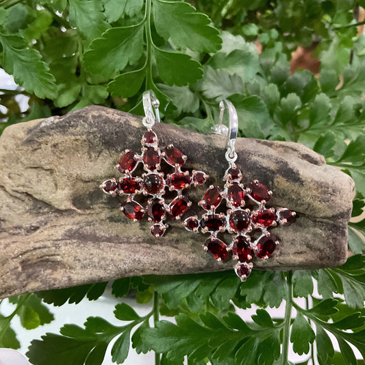 Handmade Sterling Silver red Garnet cluster Dangle earrings