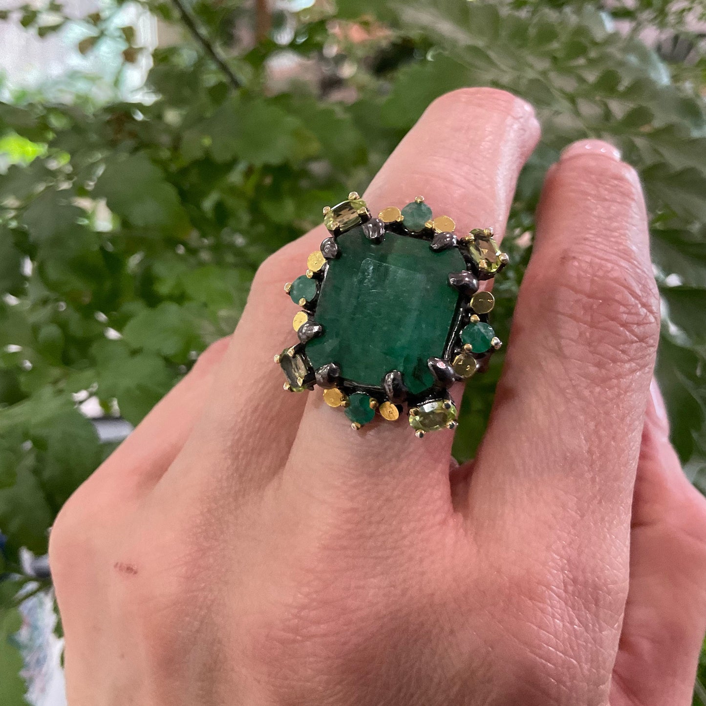Sterling silver emerald green beryl peridot fancy ring 9
