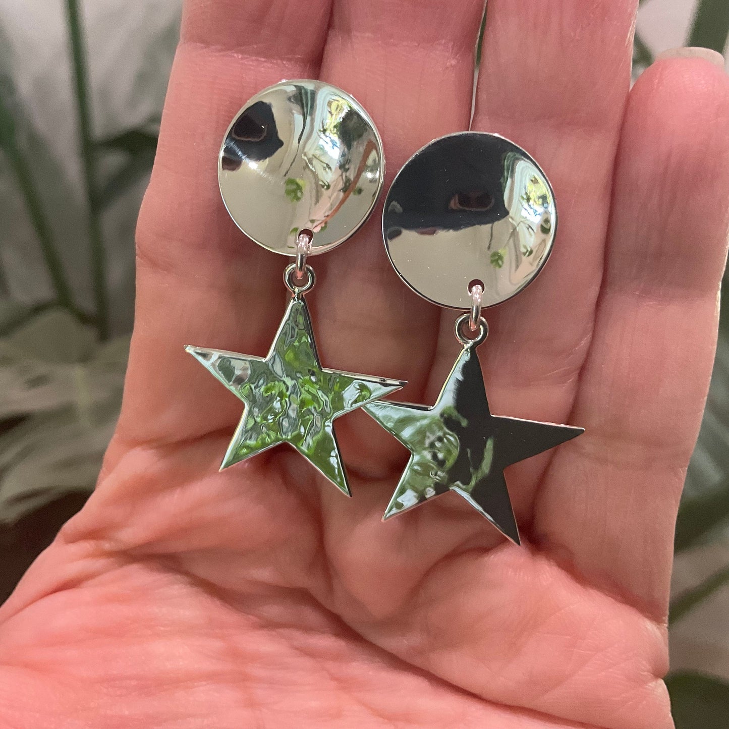 sterling silver Modernist polish Medium Stars Dangle Earrings NEW