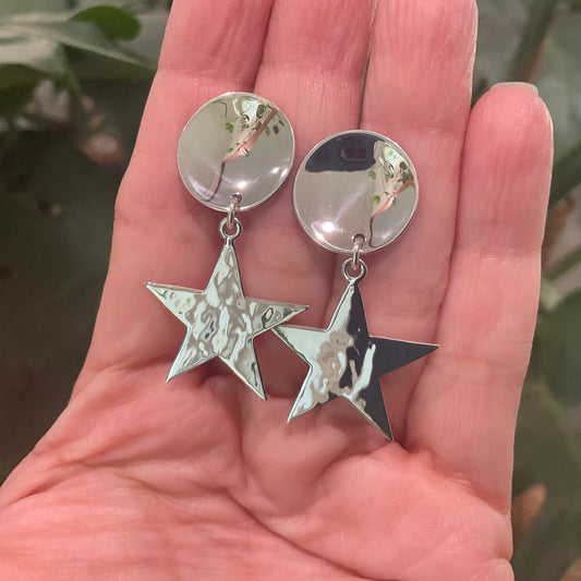 sterling silver Modernist polish Medium Stars Dangle Earrings NEW