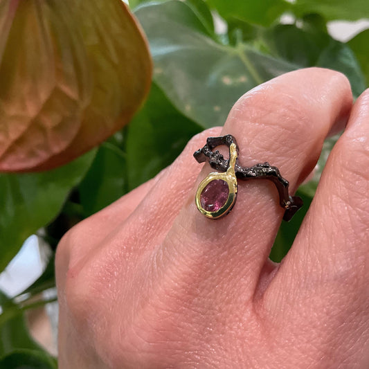 Sterling Silver Pink tourmaline Twig rustic band ring 8