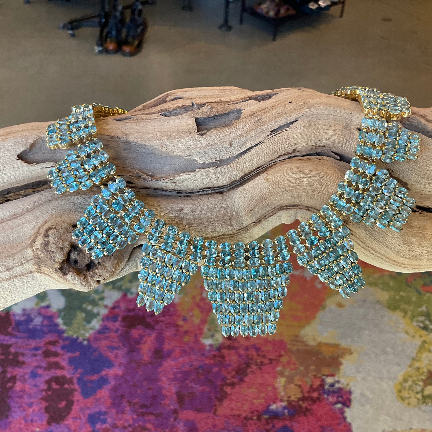 Gemstone Sterling silver Blue CZ Fancy handmade statement  necklace