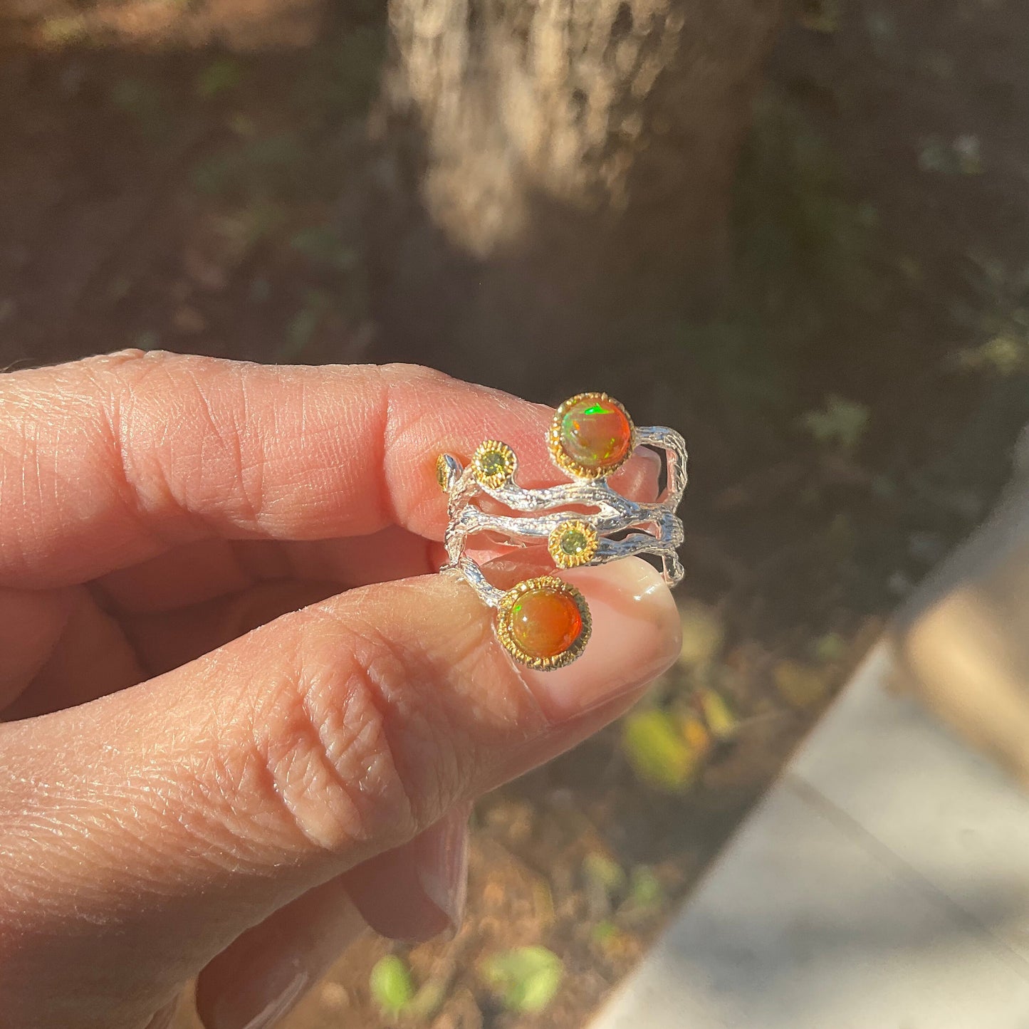 sterling silver Natural Orange opal ring 6