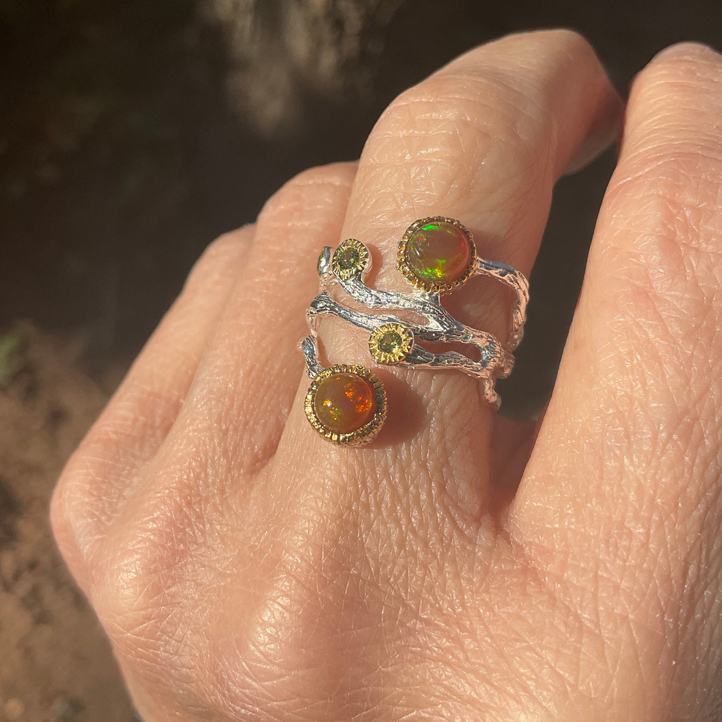 sterling silver Natural Orange opal ring 6