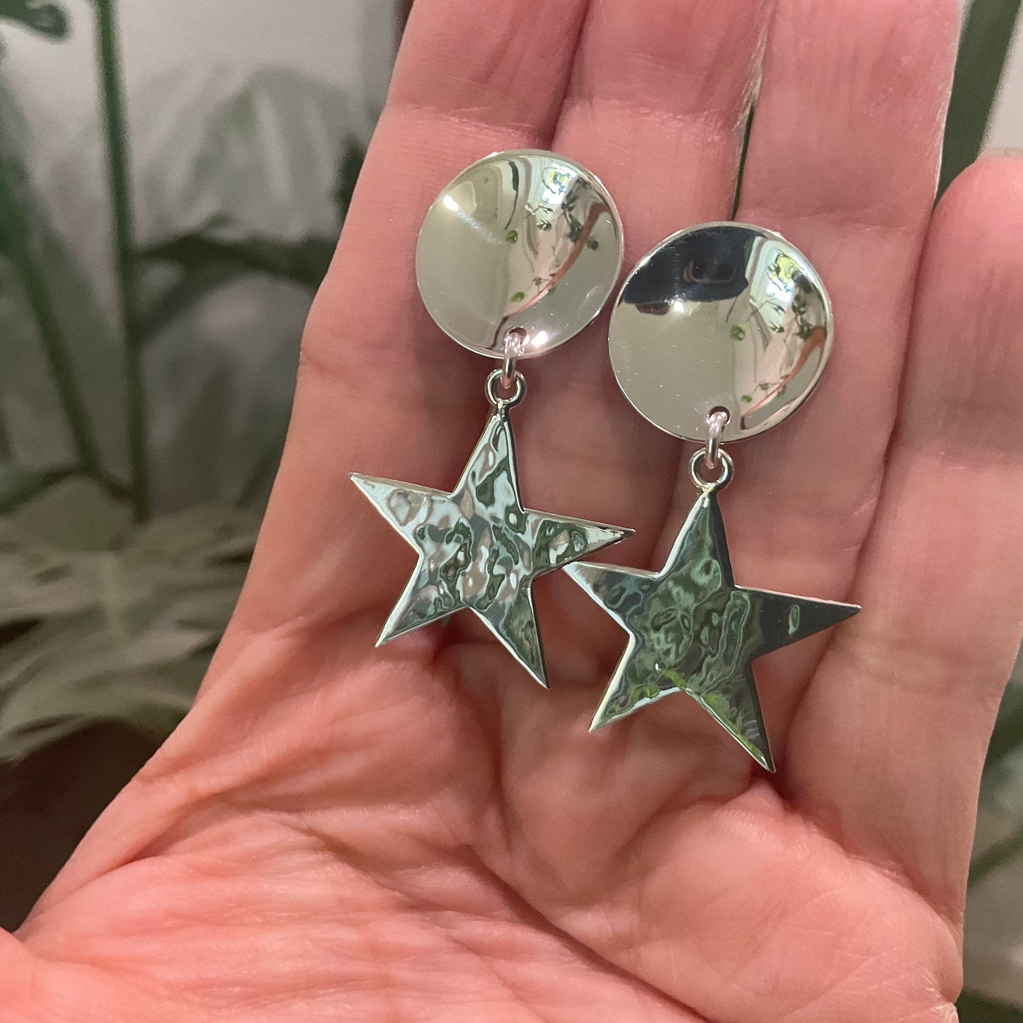 sterling silver Modernist polish Medium Stars Dangle Earrings NEW