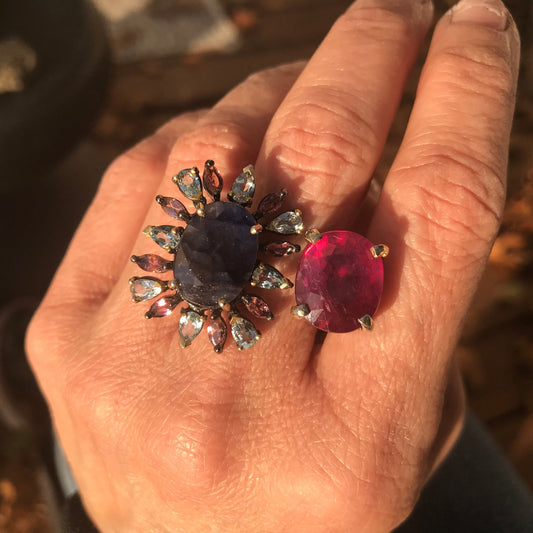 sterling silver sapphire ruby cuff open ring 10
