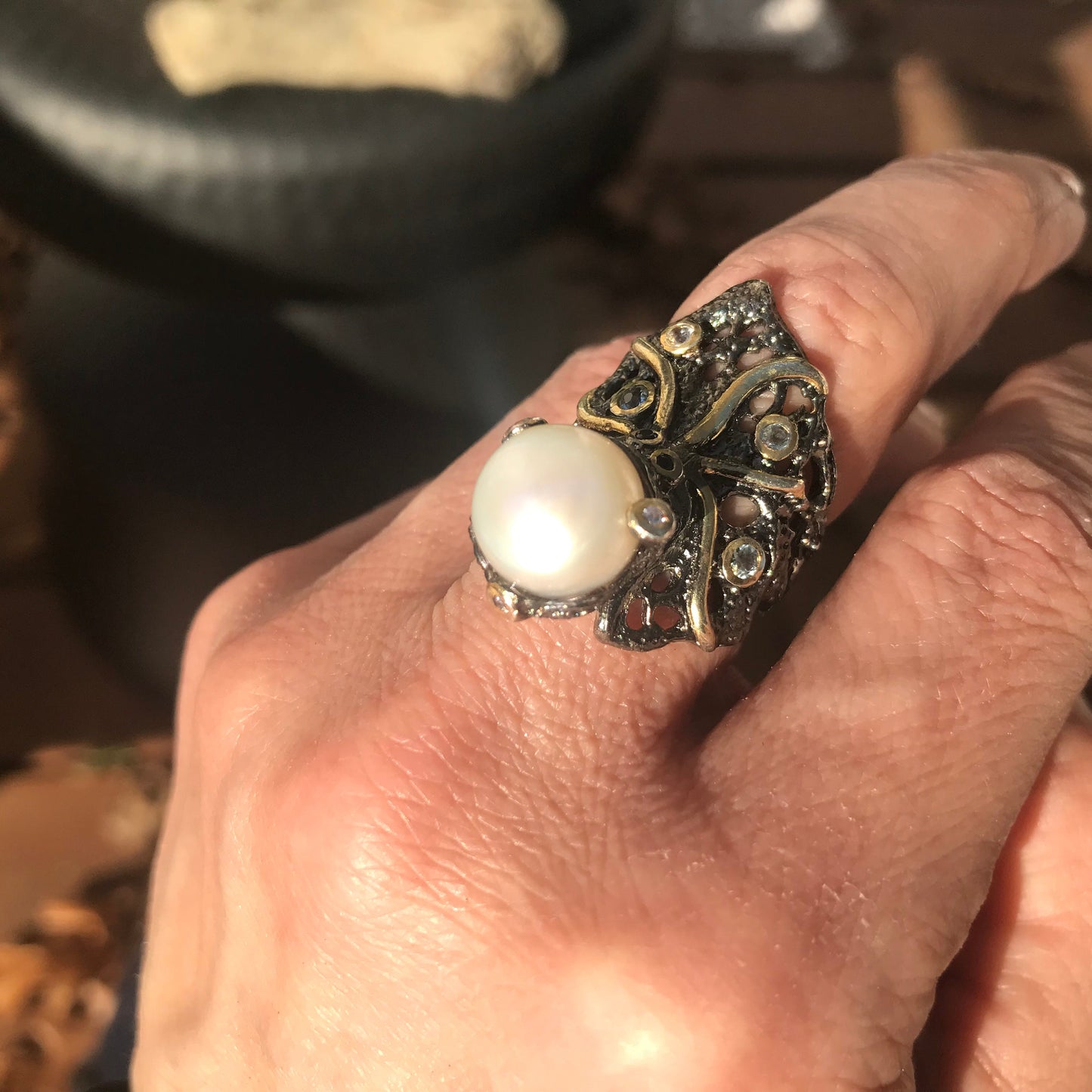 Sterling Silver octopus squid Statement Pearl ring 7