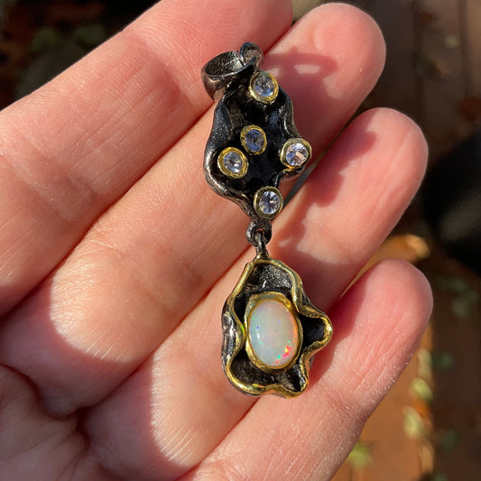sterling silver Natural rainbow opal natural art pendant