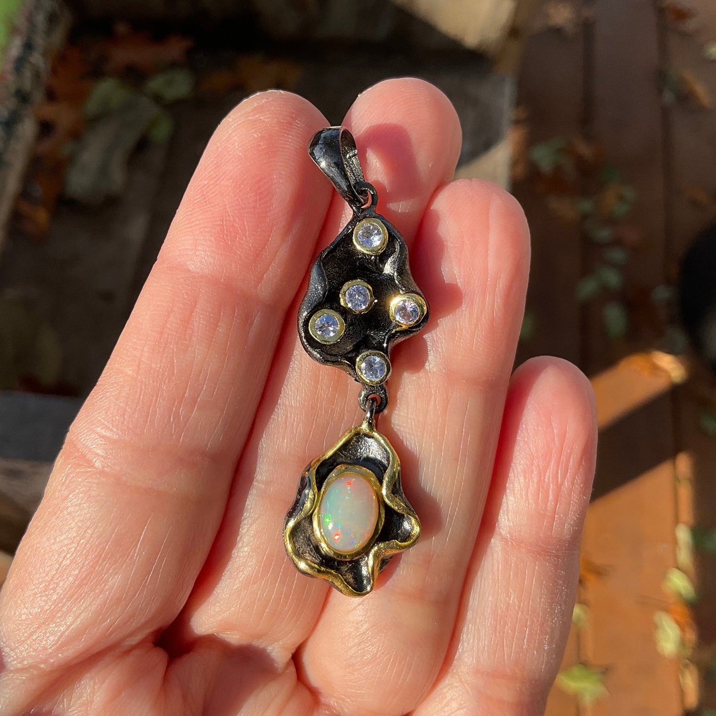 sterling silver Natural rainbow opal natural art pendant