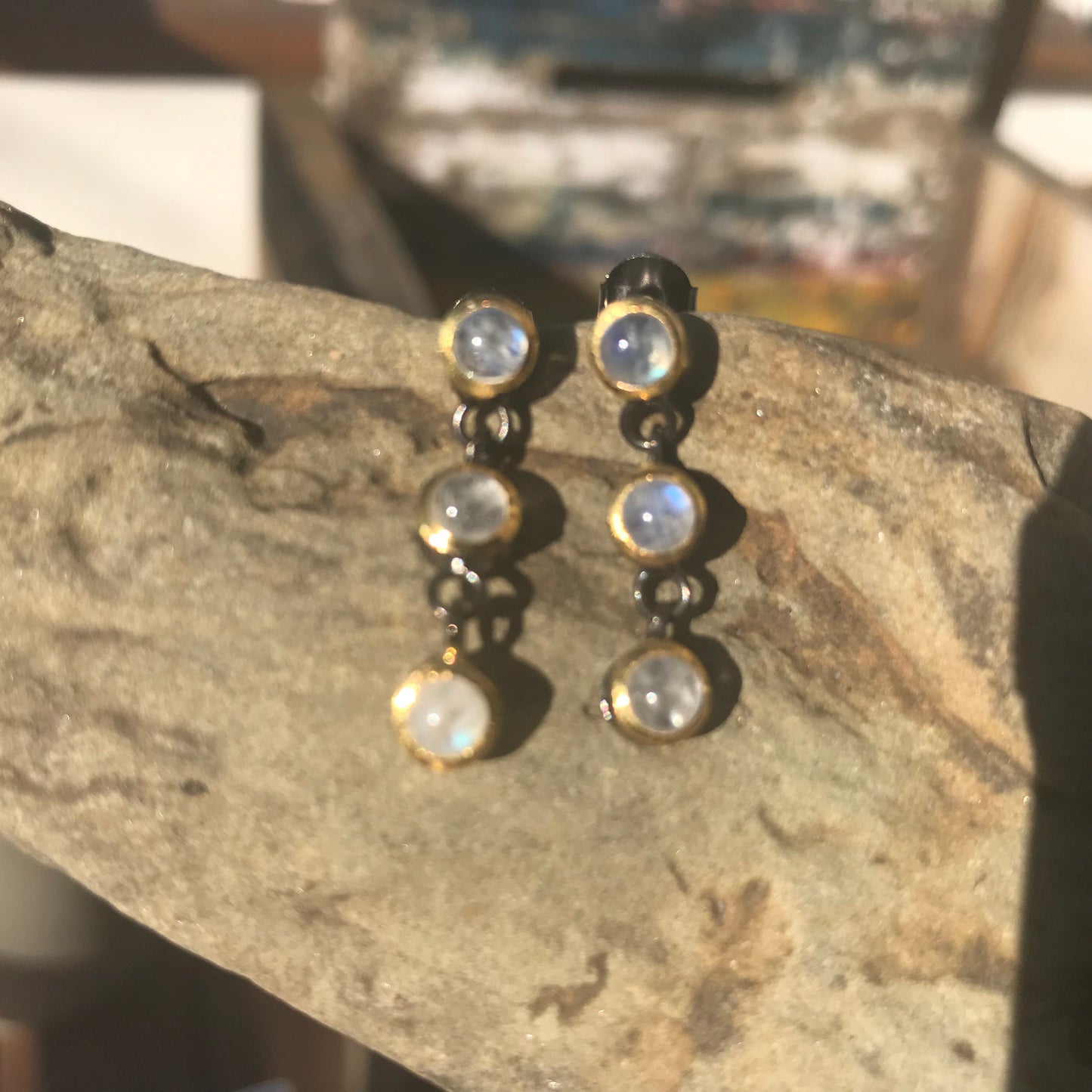 Sterling Silver natural moonstone dangle  earrings