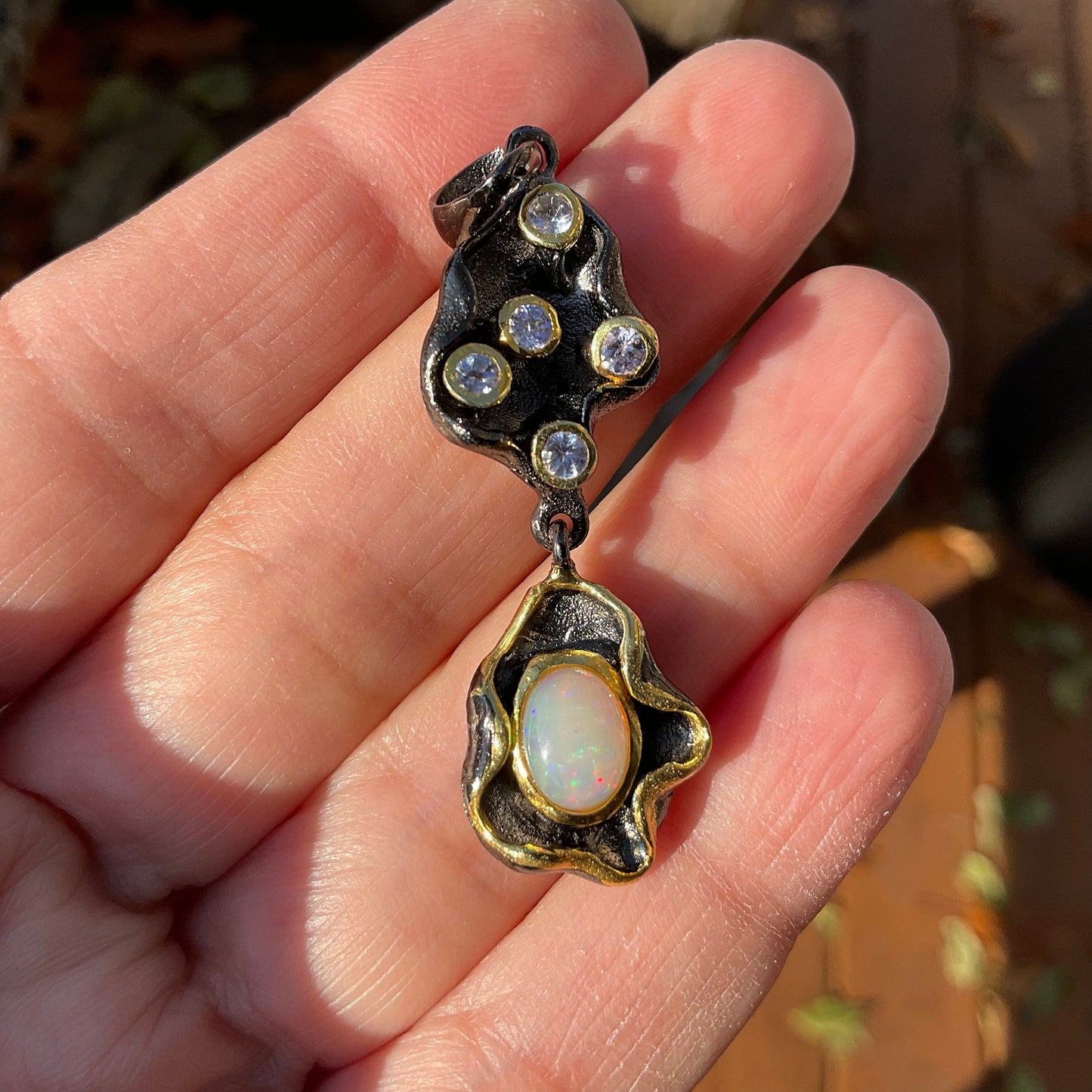 sterling silver Natural rainbow opal natural art pendant