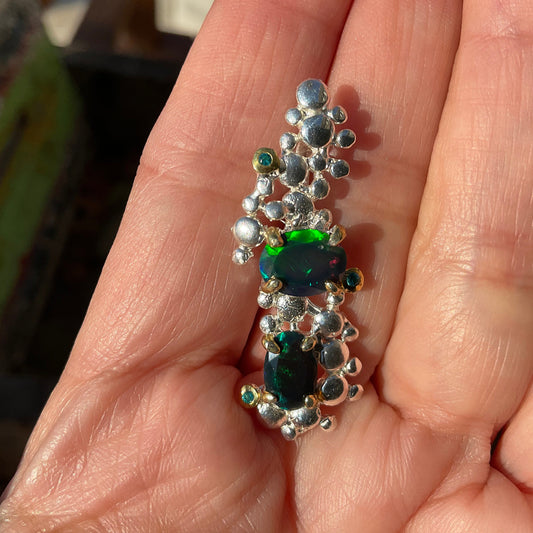 Natural black blue fire  opal Sterling Silver pendant for Necklace