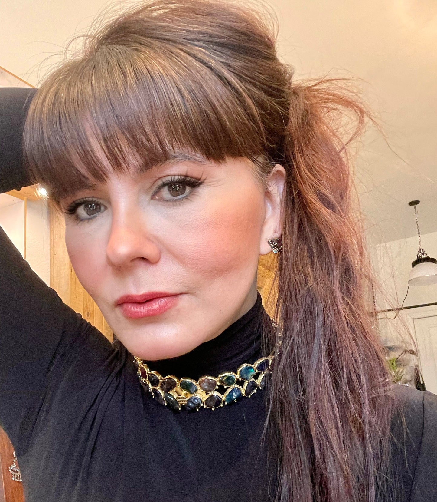Sterling silver gold plated black fire opal collar choker necklace Made to Order