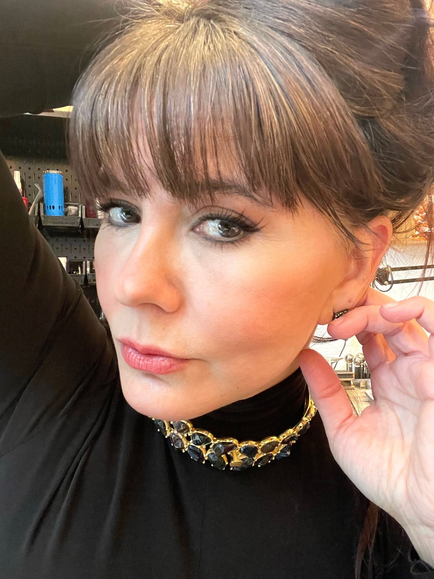 Sterling silver gold plated black fire opal collar choker necklace Made to Order